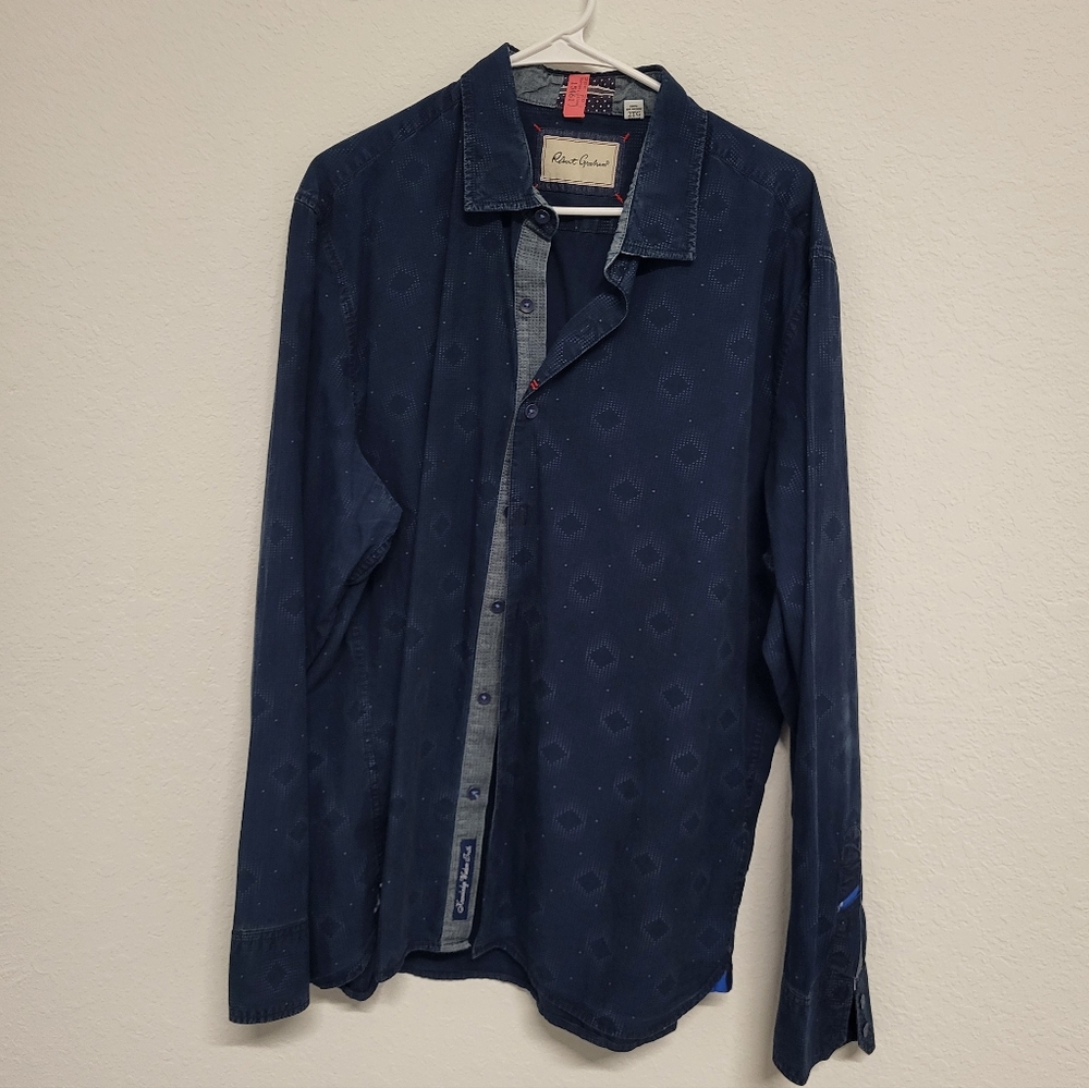 Robert Graham Shirt Blue Button Up Long Sleeve Geometric Tailored Fit